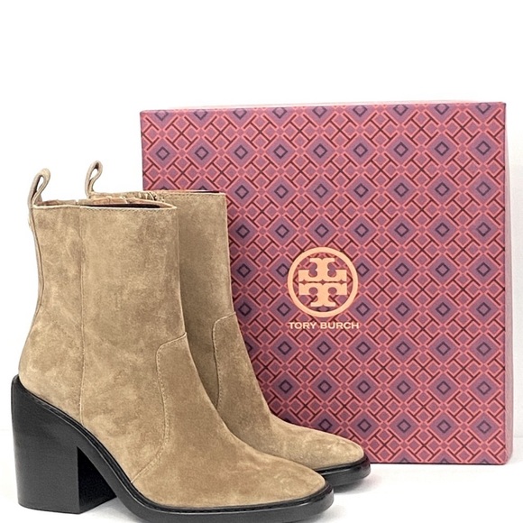 NEW TORY BURCH SIERRA HEELED ANKLE BOOT TAN SUEDE - Picture 2 of 6